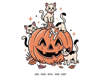 Geschenk für Katzenliebhaber, Halloween-Katze SVG, Katze Kürbis SVG
