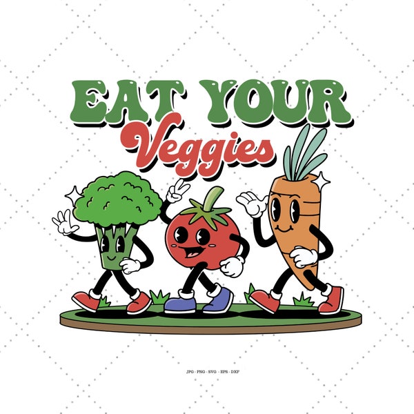 Eat Your Veggies Svg, Vegan Shirt Svg, Vegan Bag Svg, Retro Svg, Farm Girl Svg, Gardening Svg