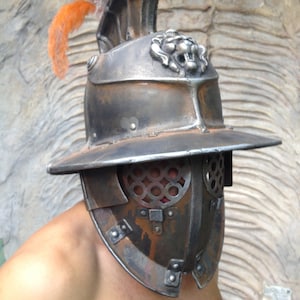 Gladiator Helmet, Larp Helmet, Ancient Helmet, Ancient Armor, Gift for Men Lion Sculpture Metal Sculpture Ancient Weapons Art Quality Museum
