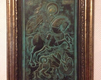 Bronze Metal Wall Sulpture, Bronze Wall Decor, Saint George, Orthodox Icon Bronze Bas-Relief Museum Quality Art Religious Icon Byzantine Art