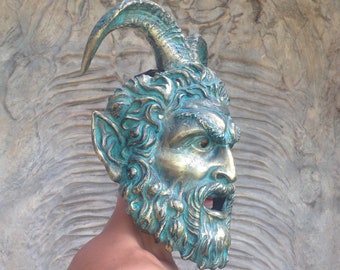 Ancient Mask, Mask for Men,Cosplay Costume, Mask with Horns, Mythological Images, Ancient Creatures, Sculpture, Mythology mask, Satyr Mask