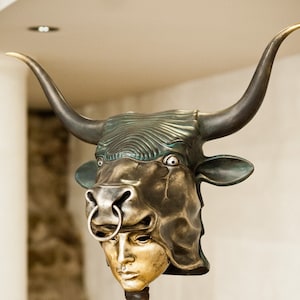 Animal Masquerade Mask, Ancient Greek Helmet, Greek Minotaurs Sclupture Bronze Verdigris Minotaur Bull Statute Masquerade Mask Festival Mask