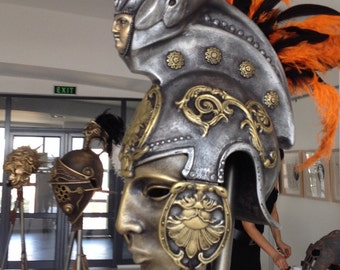 Roman Gladiator Helmet, Ancient Roman Helmet, Helmet Mask, Masquerade Mask, Costume Hats & Headpieces, Burning Man Costume, Larp Helmet Mask