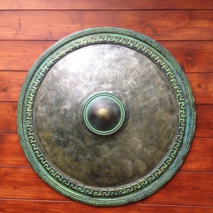Réplica de escudo grego: escultura em metal de bronze, armadura de guerreiro antigo