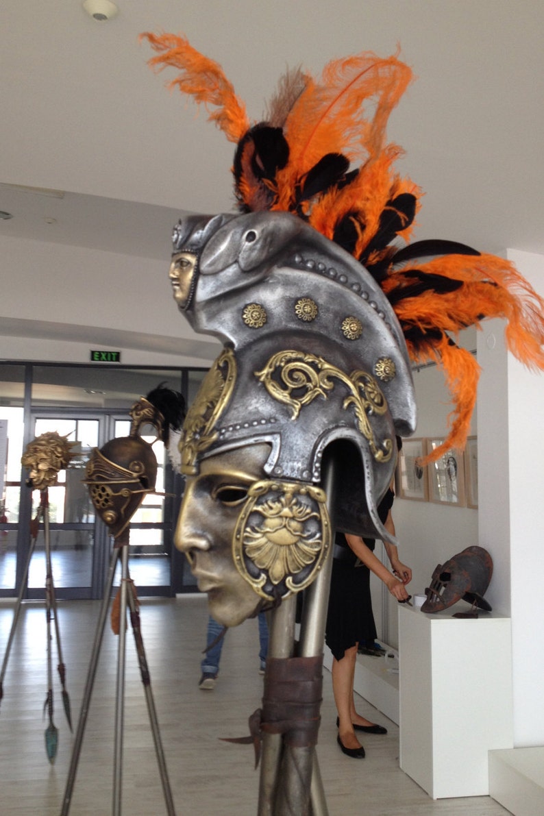 Roman Gladiator Helmet, Ancient Roman Helmet, Helmet Mask, Masquerade Mask, Costume Hats & Headpieces, Burning Man Costume, Larp Helmet Mask image 1