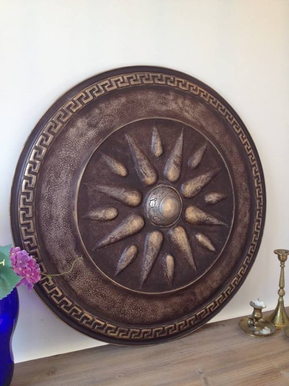 Macedonian Shield Wall Decor, Bronze Greek Key, Alexander the