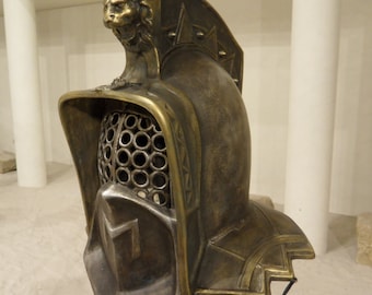 Murmillo Gladiator Helmet: Bronze Finish Lion Sculpture, Larp Armor