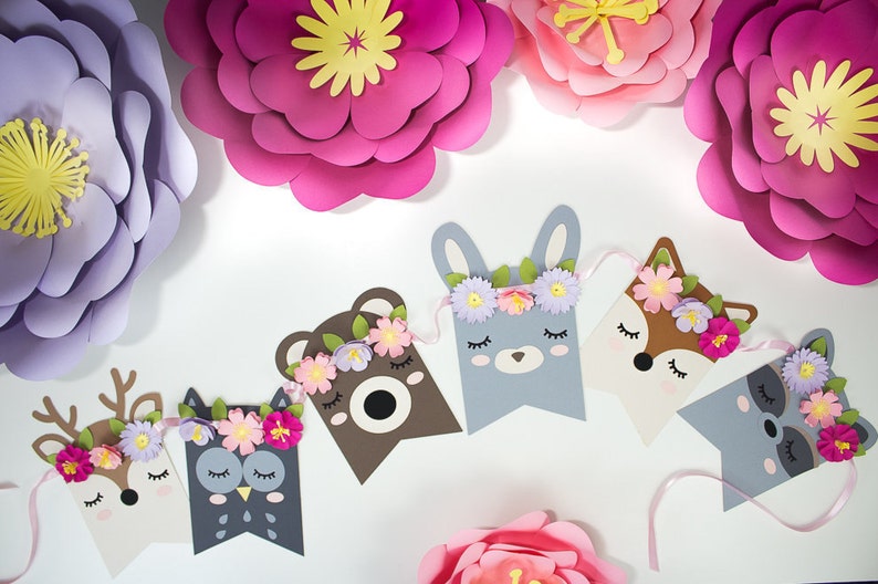 Kids Birthday Party Nursery Garland Baby Shower Banner Woodland Animals Garland Clip On Accessories Bear Bunny Fox Owl Deer