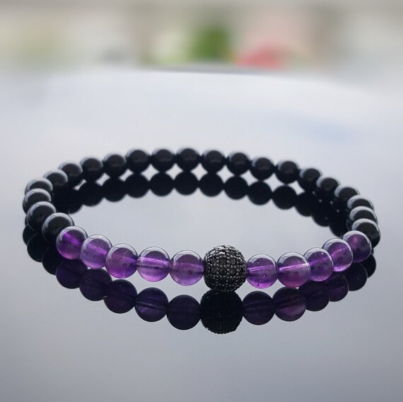 Amazon.com: Amethyst Black Onyx Bracelet Double Row Healing Wrap Adjustable  Woven Bracelets Meditation Relax Anxiety Bangle for Womens Mens (purple) :  Handmade Products