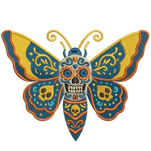 Bordado punk de insectos con calaveras de azúcar mexicanas: descarga digital para crear decoración gótica de Halloween