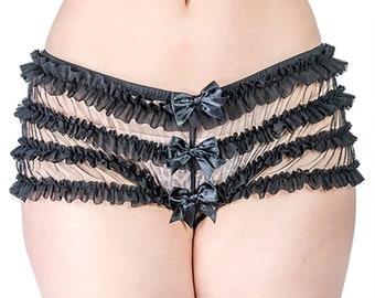 Les shorts Naughty Janet sont transparents, shorts transparents doux, shorts sexy à volants pour femme, costume burlesque, shorts et hauts coquins