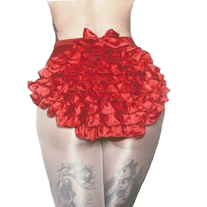 Queen Burlesque High waist Retro Knicker with lots of Frills, Stretch Booty Hot pants Fancy Show girl dress Costume. 4 Suspenders included