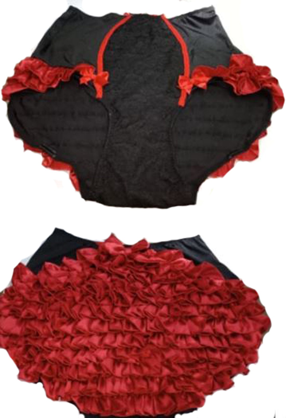 Queen Burlesque High Waist Retro Knicker With Lots of Frills, Stretch Booty  Hot Pants Fancy Show Girl Dress Costume. 4 Suspenders Included 