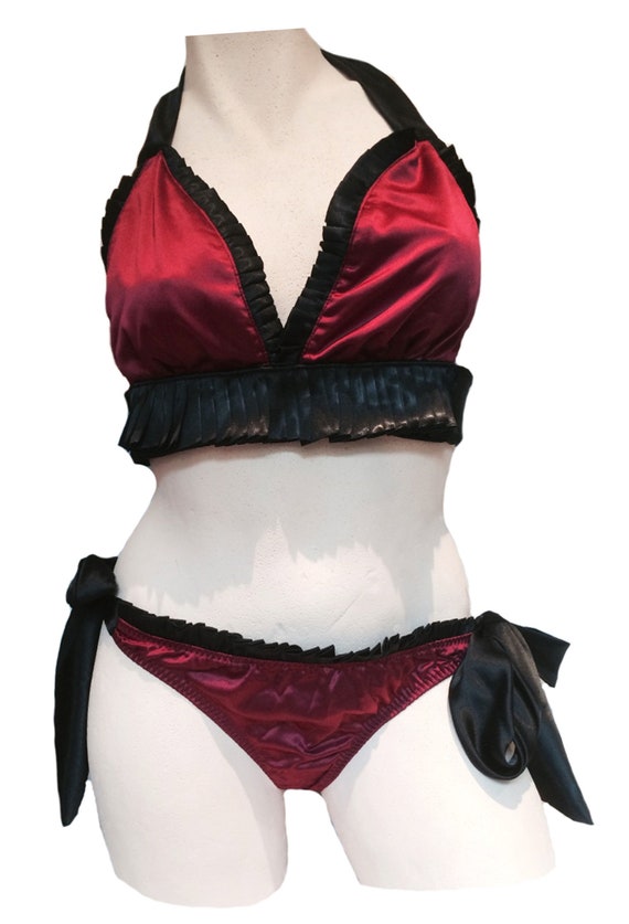 Tie Side Satin knicker/panty & Bra Set Black Burlesque Tie Side Satin knicker/panty & Bra Set Black Burlesque