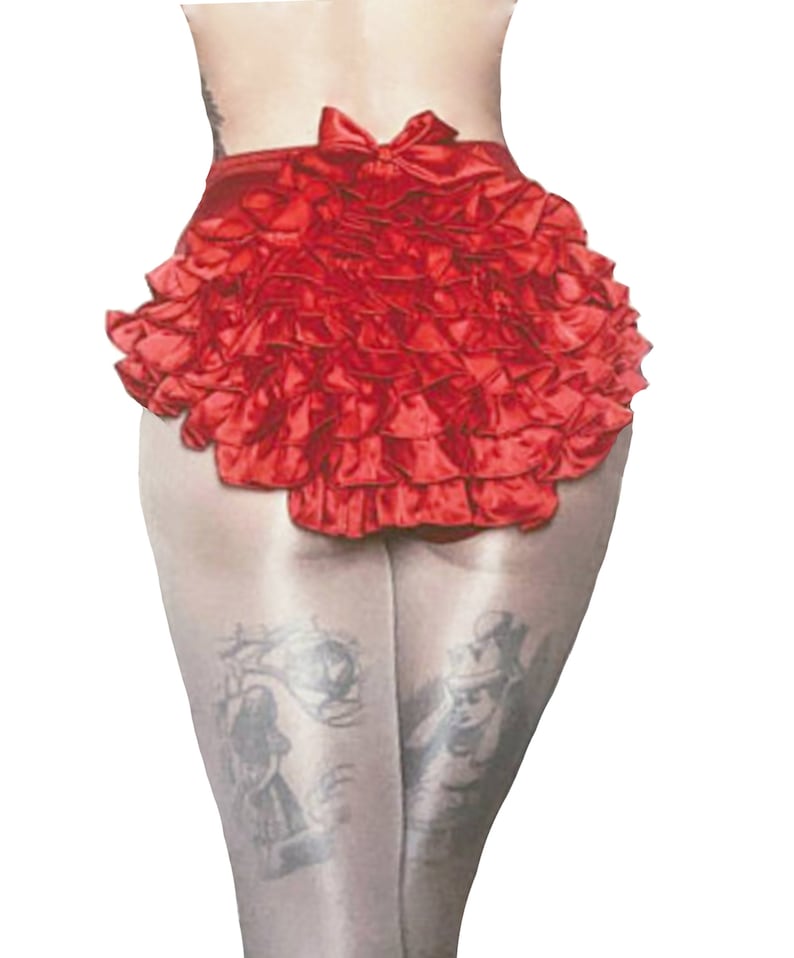 Queen Burlesque High waist Retro Knicker with lots of Frills, Stretch Booty Hot pants Fancy Show girl dress Costume. 4 Suspenders included 