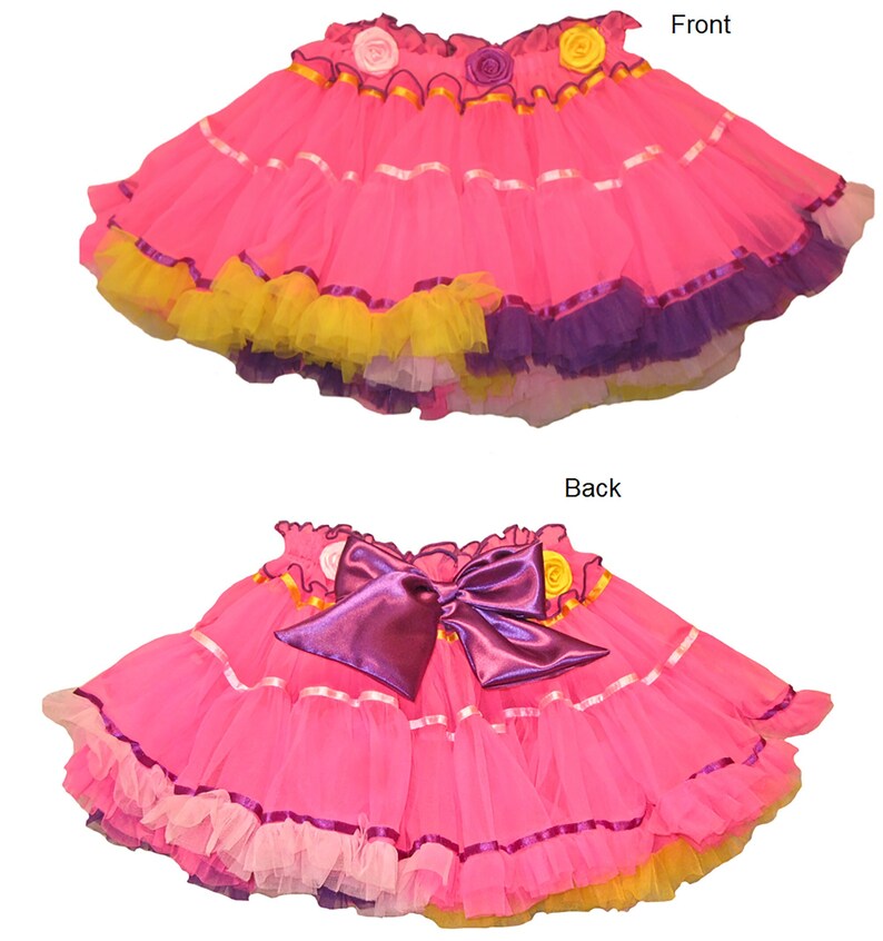 Girls Petticoat , Toddlers Costume skirt , Children's frothy Tutu skirt , Princess Skirt , Girls Costume , Kids Petticoat , Candy bows skirt Hotpink Rainbow