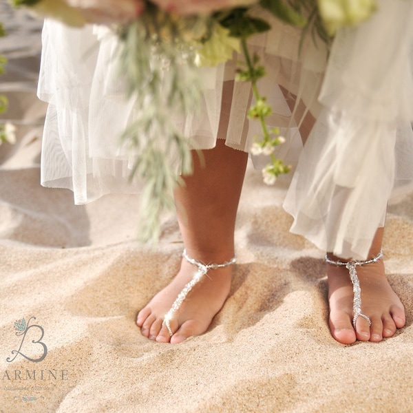 Flower girl barefoot sandals, Kids foot bling, Girl jewellery, Toddler girl gift idea, Christening shoes, Baptism, Beach wedding