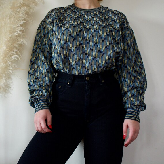 90s Vintage Jhane Barnes Sweater Woven Knit Menswear Blue Gray Etsy