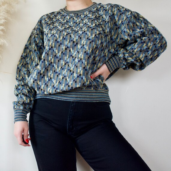 90s Vintage Jhane Barnes Sweater Woven Knit Menswear Blue Gray Etsy