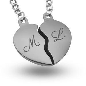 Llavero corazón con nombre/letra/iniciales - Colgante Corazón Roto - regalo pareja - PLATA