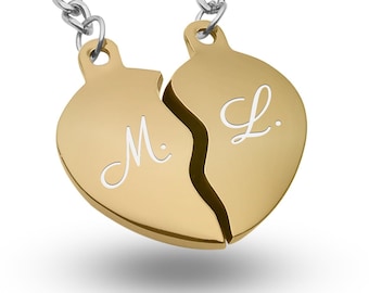 Herz Schlüsselanhänger mit Namen / Buchstabe / Initialen - Broken Heart Anhänger - Pärchen Geschenk - GOLD