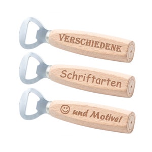 Bottle opener with name - wooden handle bottle opener with personal engraving - various fonts and motifs selectable for the beer opener