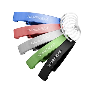 Bottle opener keychain with engraving - blue, red, silver, green or black