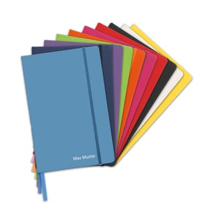 Colored notebook personalized with name - printed - [A5] - lined in yellow, blue, black, white, red, pink, orange, green, purple