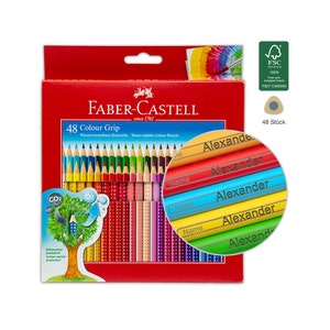 Faber Castell Grip - 48 piezas - lápices de colores con nombre / grabado - regalo para empezar el colegio