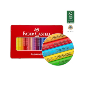 Faber Castell Grip - 48 stuks in metalen doosje - kleurpotloden met naam/gravure - cadeau voor beginnende school