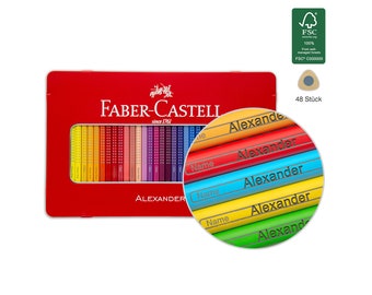 Faber Castell Grip - 48 Stück in Metallbox - Buntstifte mit Namen / Gravur - Geschenk zur Einschulung