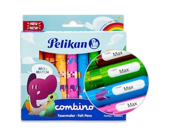 Filzstift mit Namen - Pelikan Combino Fasermaler - 9 Stück - leuchtend bunte Farben - Geschenk zur Einschulung