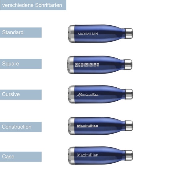 Printplanet Personalisierte Edelstahl-Trinkflasche 500 Ml – Mit Lasergravur (Name/Text), Doppelwandig, Schwarz/Weiß