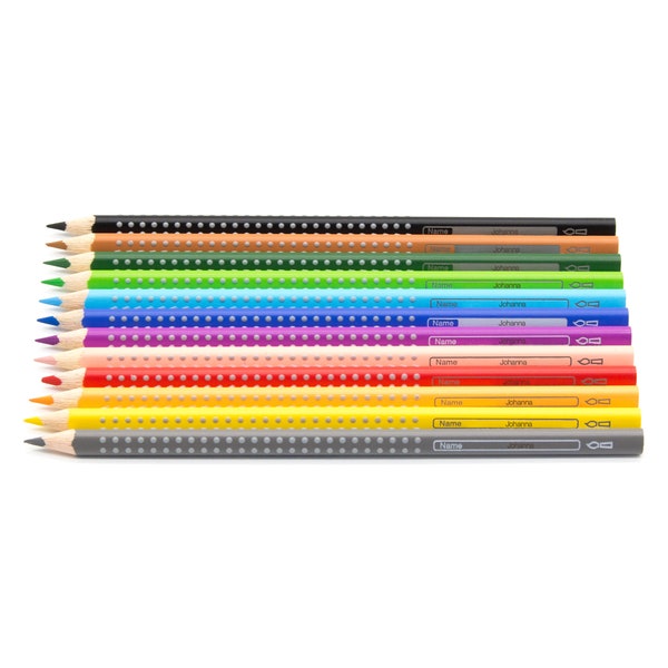 Buntstifte mit Namen - Faber Castell Colour Grip - 12 / 24 / 36 / 48 Stück - Buntstifte mit Gravur - Geschenk zur Einschulung