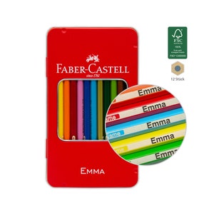 Faber Castell Classic - 12 / 24 / 36 / 48 pieces in metal box - crayons with name / engraving - gift for school enrollment