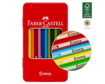 Faber Castell Classic - 12 / 24 / 36 / 48 Stück in Metallbox - Buntstifte mit Namen / Gravur - Geschenk zur Einschulung