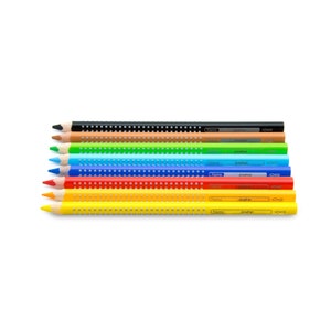 Kleurpotloden met naam - Faber Castell Jumbo Color Grip - 8 stuks + jumbopotlood - kleurpotloden met gravure - cadeau voor beginnende school