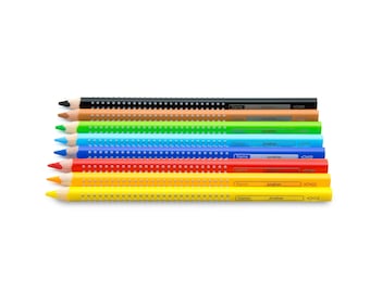 Buntstifte mit Namen - Faber Castell Jumbo Colour Grip - 8 Stück + Jumbo Bleistift - Buntstifte mit Gravur - Geschenk zur Einschulung