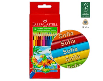 Faber Castell dreikant - 12 / 24 Stück - Buntstifte mit Namen / Gravur - Geschenk zur Einschulung