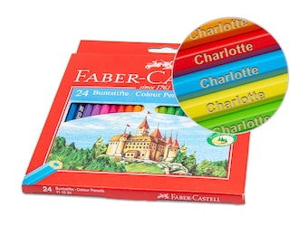 Colored pencils with name - Faber Castell Classic - 24 pieces - Colored pencils with engraving - Gift for school enrollment