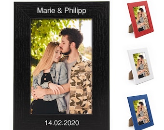 Bilderrahmen mit Gravur aus Holz - Fotorahmen mit individuellen Namen personalisiert - 10x15cm