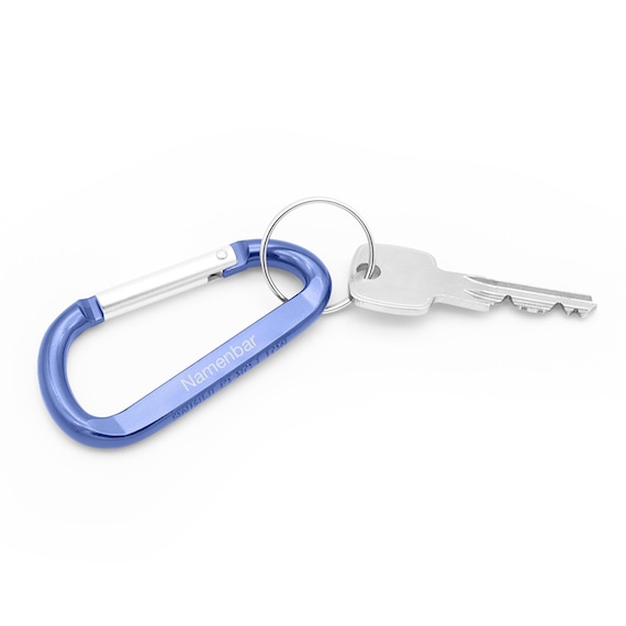 Schlüsselanhänger Mit Gravur – Aus Aluminium, Blau, Mit Karabinerhaken, Personalisierbar