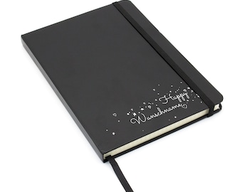 Notizbuch mit Namen und Motiv [ A4 / A5 ] - blanko, liniert oder kariert - schwarz