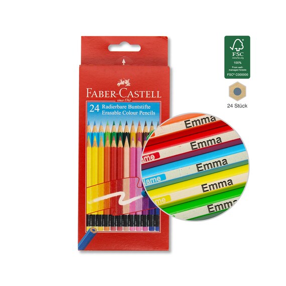 Colored Pencils With Names Faber Castell With Eraser 12 / 24 Pieces Colored  Pencils With Engraving Gift for Enrollment -  Denmark