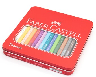 Buntstifte mit Namen - Faber Castell Jumbo mit Grip + Wunschname + Box - Buntstifte mit Gravur - Geschenk zur Einschulung