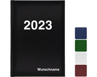 Book calendar "Classic" 2023 with name, chief calendar A5 - (black, blue, white, green & red)