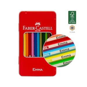 Faber Castell Classic - caja de metal - lápices de colores con nombre / grabado - regalo para empezar el colegio