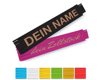 Folding rule with name engraving - personalized 2 meter wooden folding rule in different colors - (labeled on one or two sides)