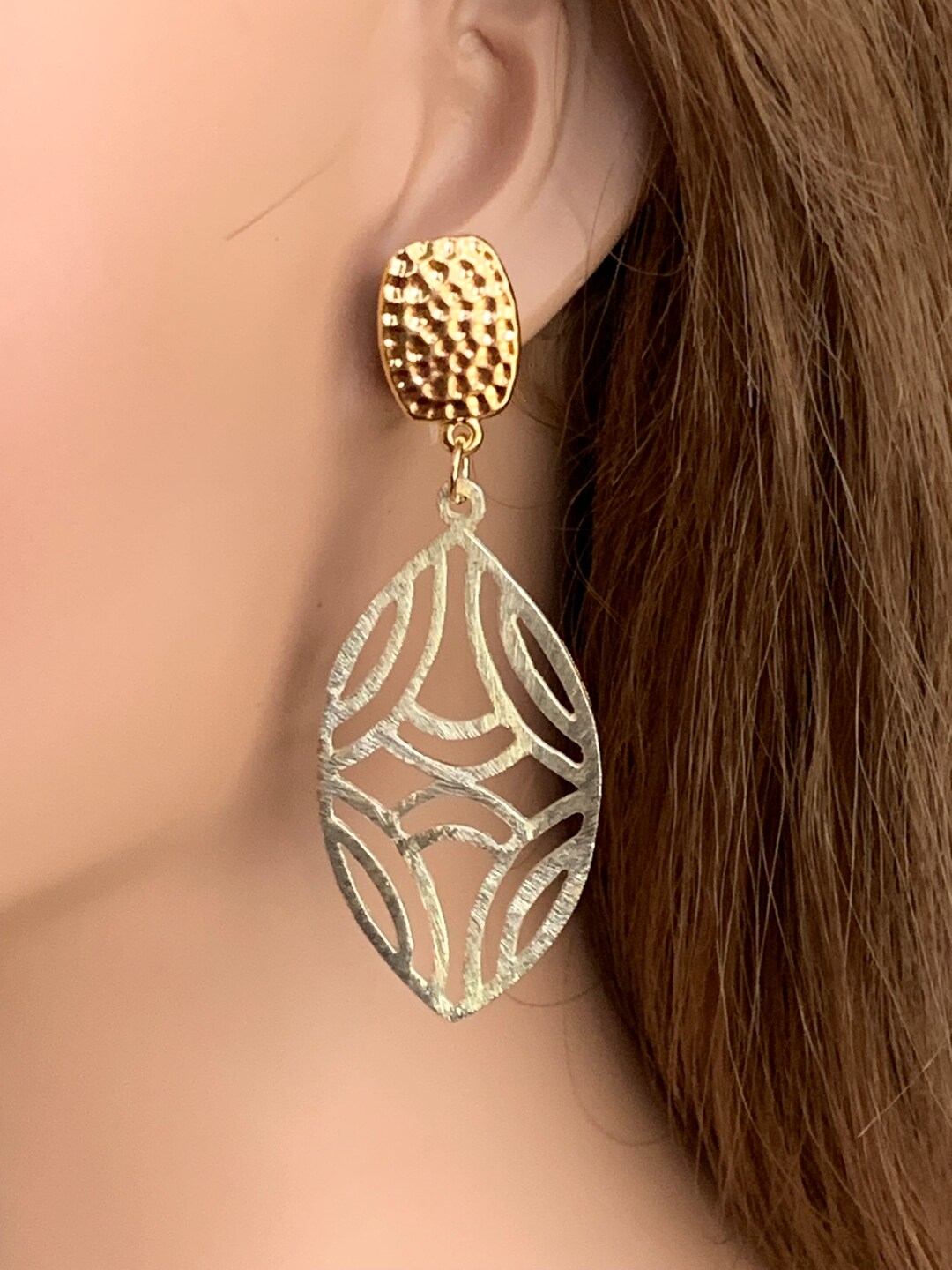 Long Gold Clip on Earrings for Women, Lightweight Clipon Earrings for