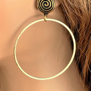 Handcrafted Large Lightweight Gold Hoop Clip On Earrings, Single Hoop for Unpierced Ears